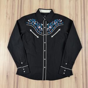 Salvaje Oeste Shirt Mens Medium Black Floral Embroidered Western Snap Cowboy